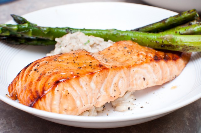 Honey Ginger Salmon with Asparagus and Mushroom Risotto - Forever ...